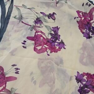 Perry Ellis Sheer Scarf with Purple and Cream Floral Design